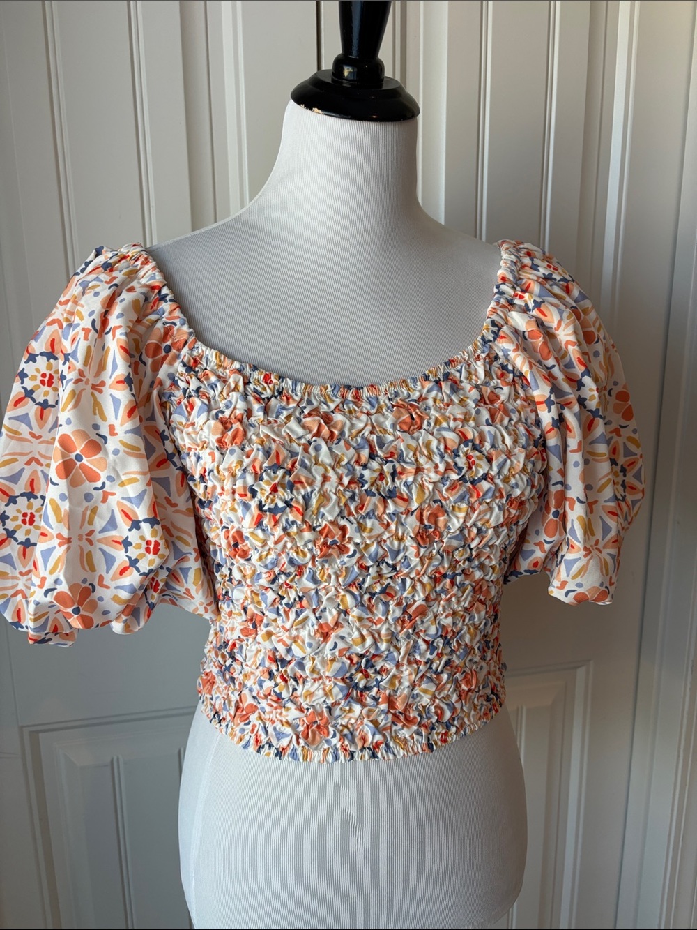🩷 Anthropologie Dolan Left Coast Smocked Puff Sleeve Crop Top Small S